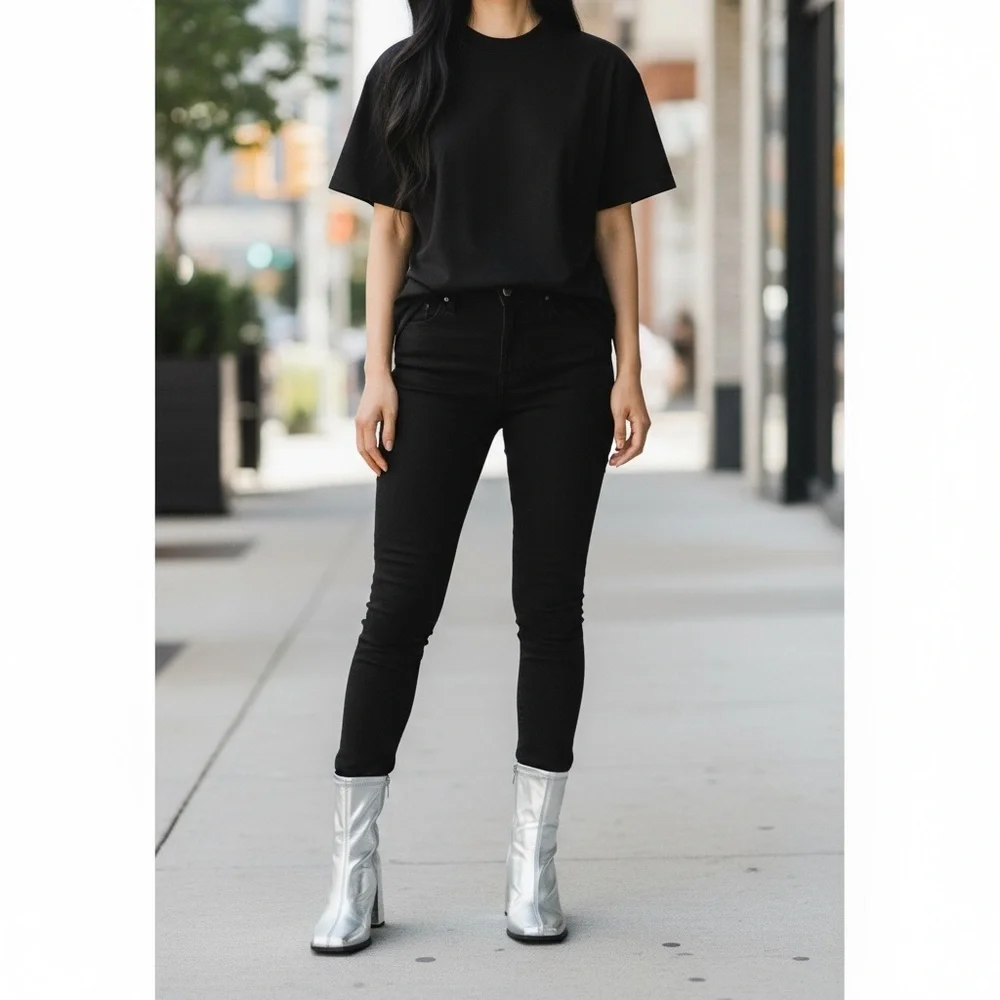 Gianni Bini Silver Metallic Block Heel Ankle Boots - Picture 2 of 15